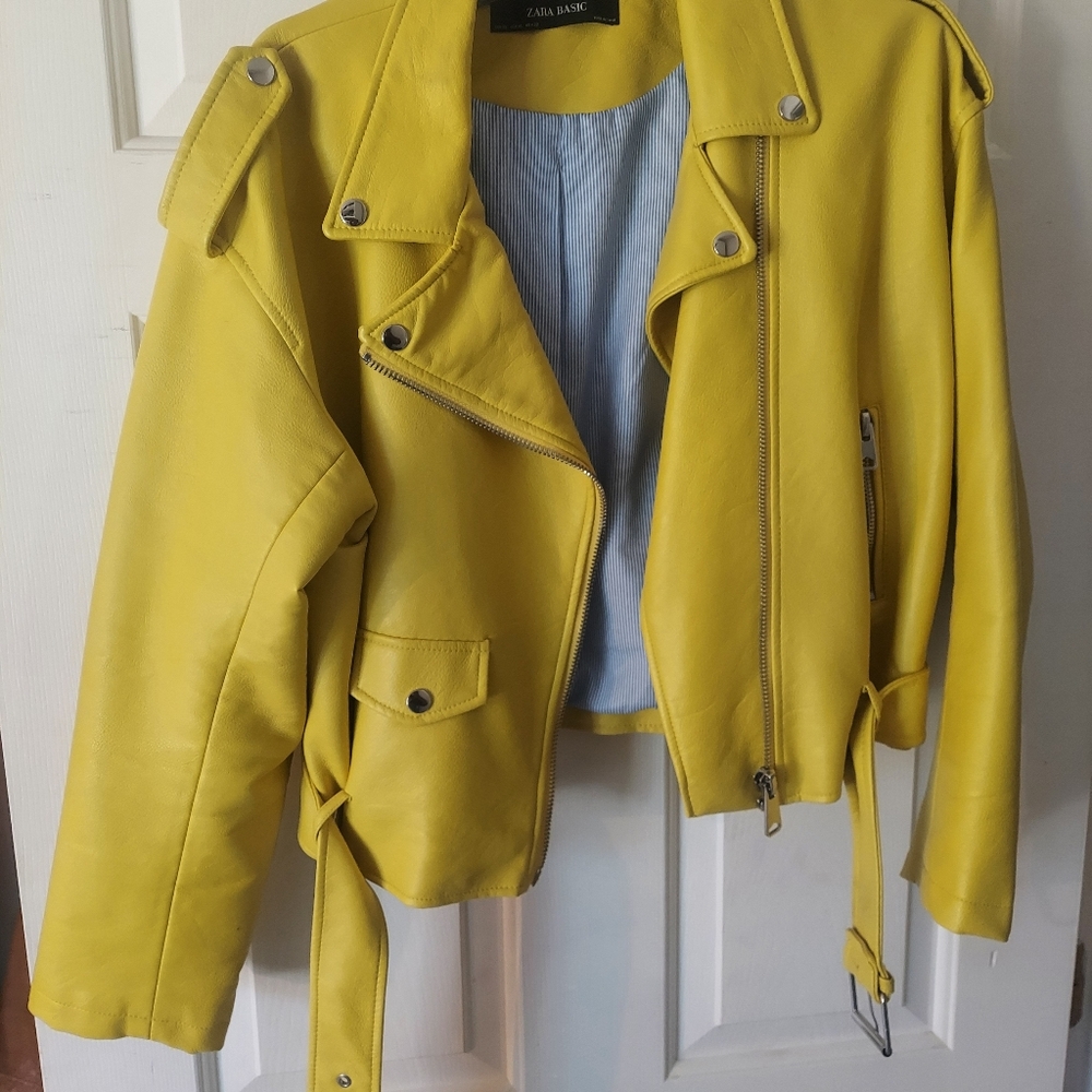 Zara yellow XL motor cycle jacket faux leather